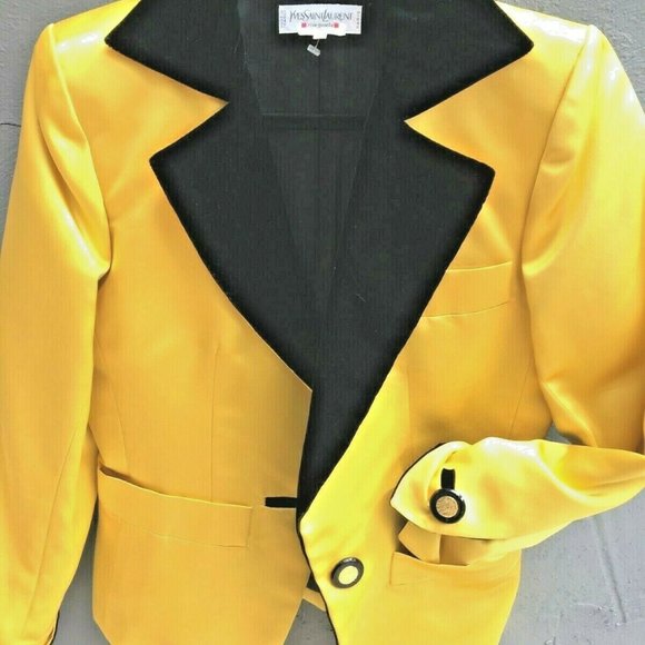 YSL Saint Laurent Rive Gauche Yellow Silk Sz S - Picture 7 of 15
